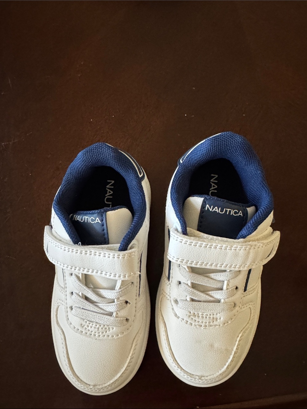 Kids White Sneakers with Navy Accents